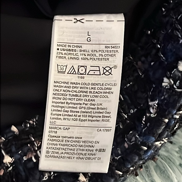 STUNNING NWT GAP ICONIC TWEED JACKET BLUE/ BLACK/ WHITE/ SILVER SIZE L FREE 🎁 - Picture 11 of 11